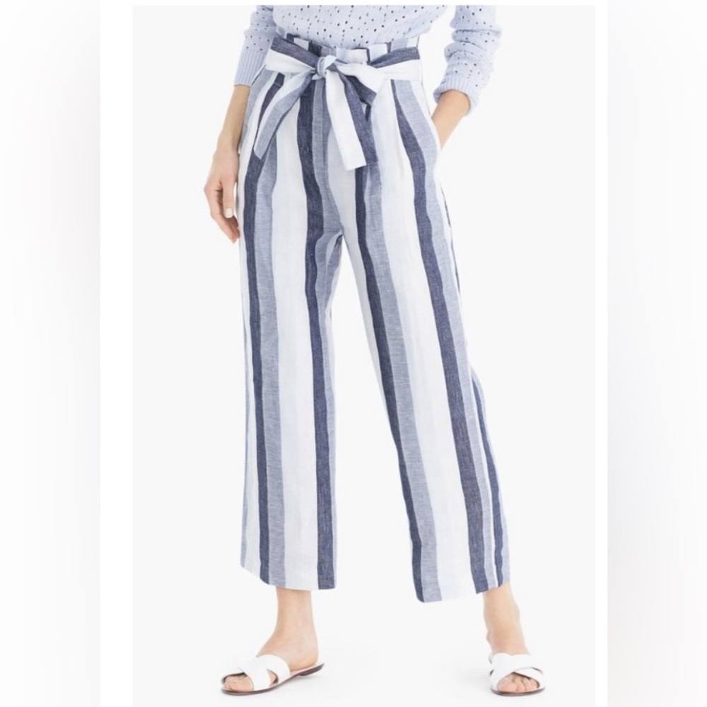 J. Crew Point Sur Paperbag Stripe Linen Pant